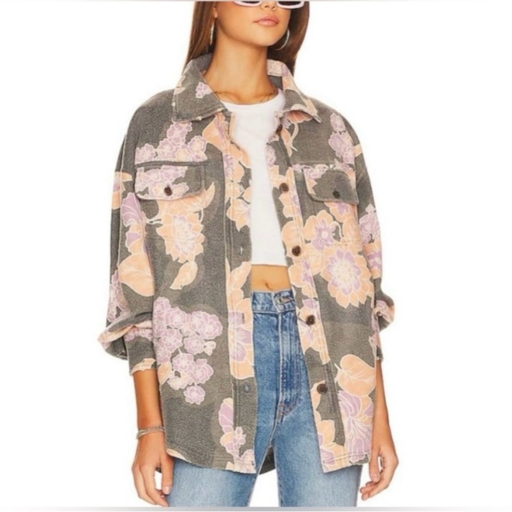 Free People Ruby Printed Jacket Shacket NWT Charcoal Combo Colorway